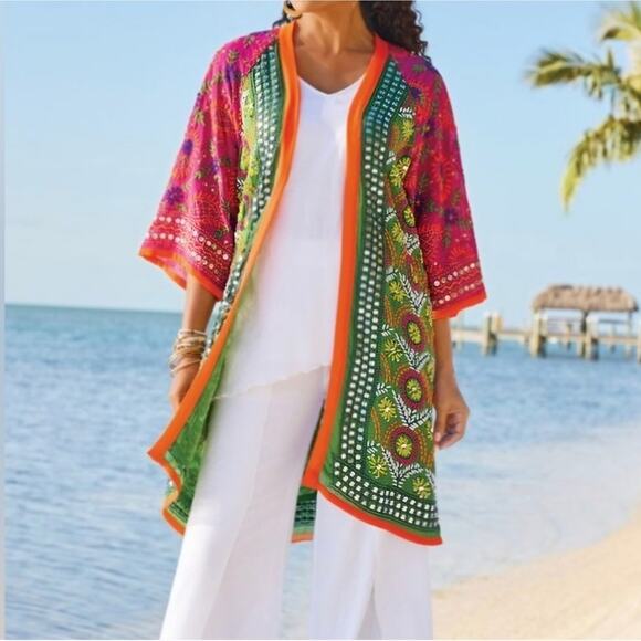 Soft Surroundings Icon Famke Topper Embroidered Kimono NWT